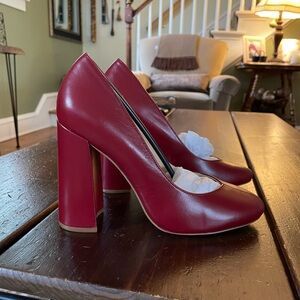 Zara - Red leather block heel pumps